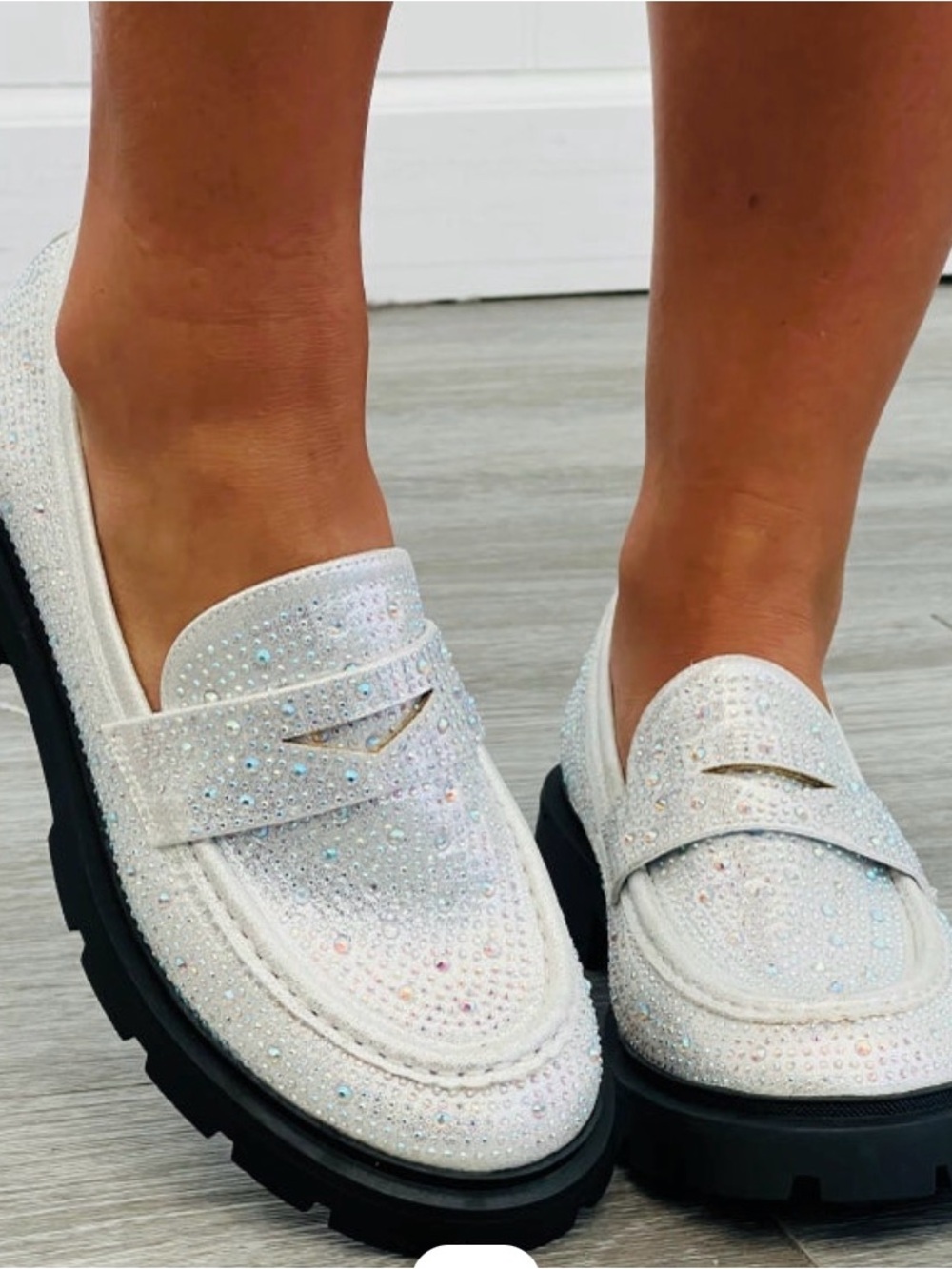 Forever 21 White Crystal-Embellished Chunky Loafers
